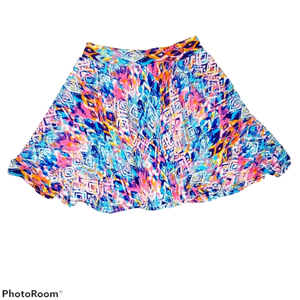 Zeagoo Vibrant Multi-Color Geometric Slip-On Mini Skirt - Size Large